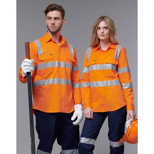 AIW SW55 Unisex Safety Work Shirt Cotton Drill w Tapes Long Sleeves