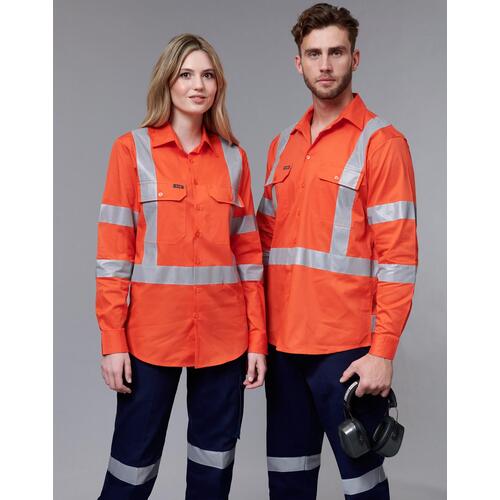 AIW SW66 Unisex Safety Work Shirt Cotton Drill w Tapes Long Sleeves