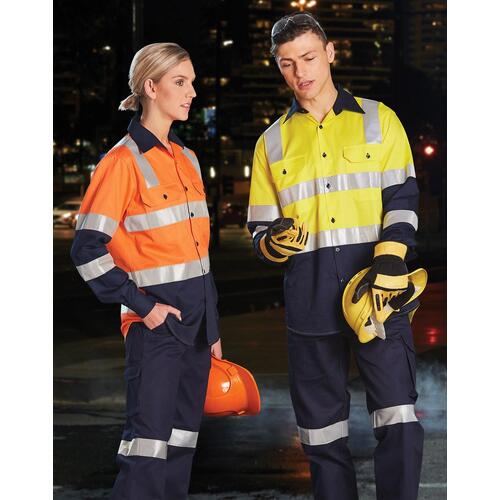 AIW SW70 Unisex Safety Work Shirt Cotton Drill w Tapes Long Sleeves